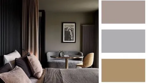 cvetovaya skhema sero korichnevogo interera spalni